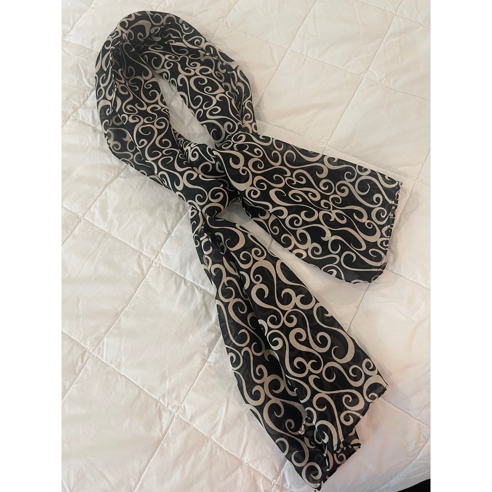 00047‎ – Black & Beige Swirl Scarf – 100% Polyester – 13" x 54"